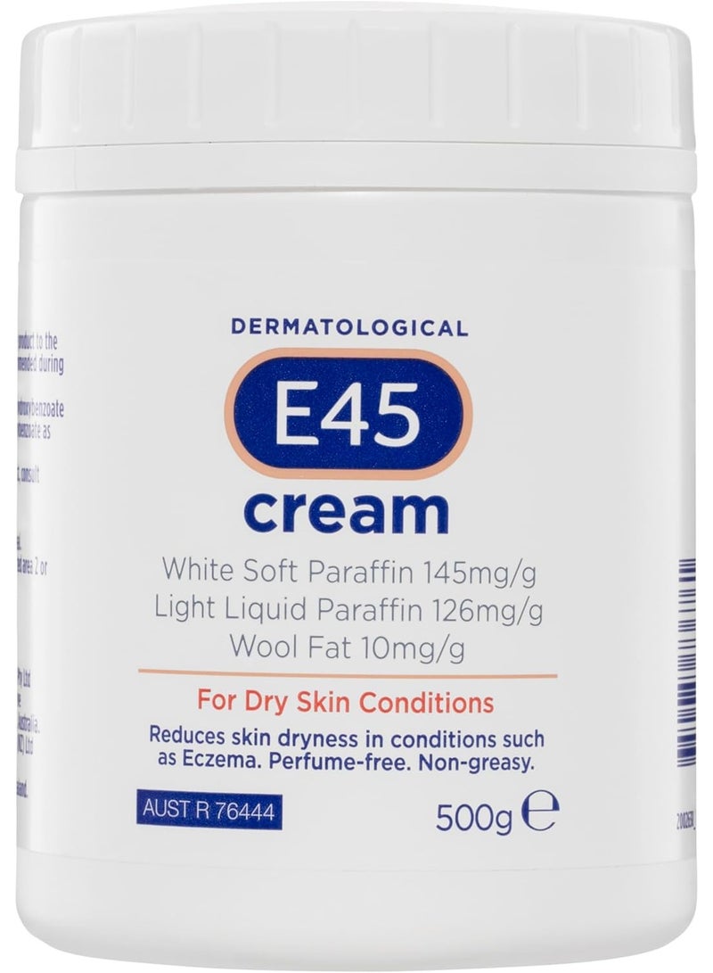 اي45 كريم E45 عبوة 500 غرام - مرطب للبشرة الجافة والحساسة - كريم للجسم مُلطف للبشرة الجافة والمتهيجة - كريم للحكة والأكزيما - كريم للوجه خالٍ من العطور وكريم لليدين غير دهني - Image 1